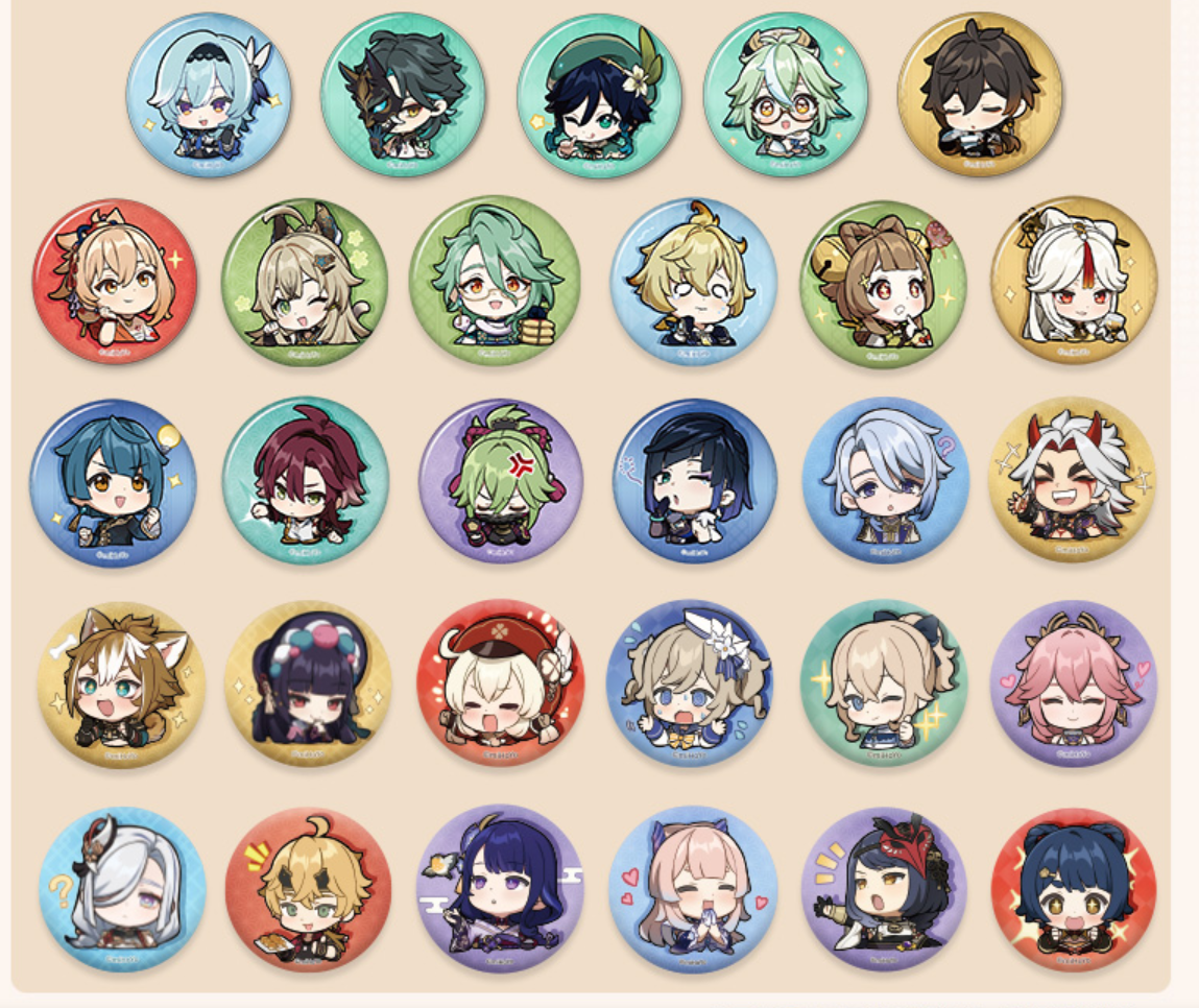 Genshin Impact Chibi Stamp Chara Tin Badge